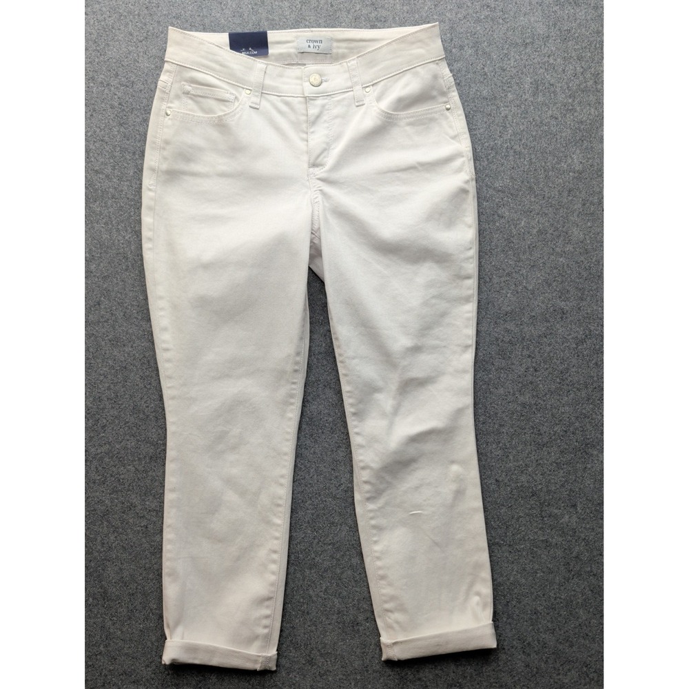 Crown & Ivy Women's Roll Crop Straight Jeans NWT 2 White